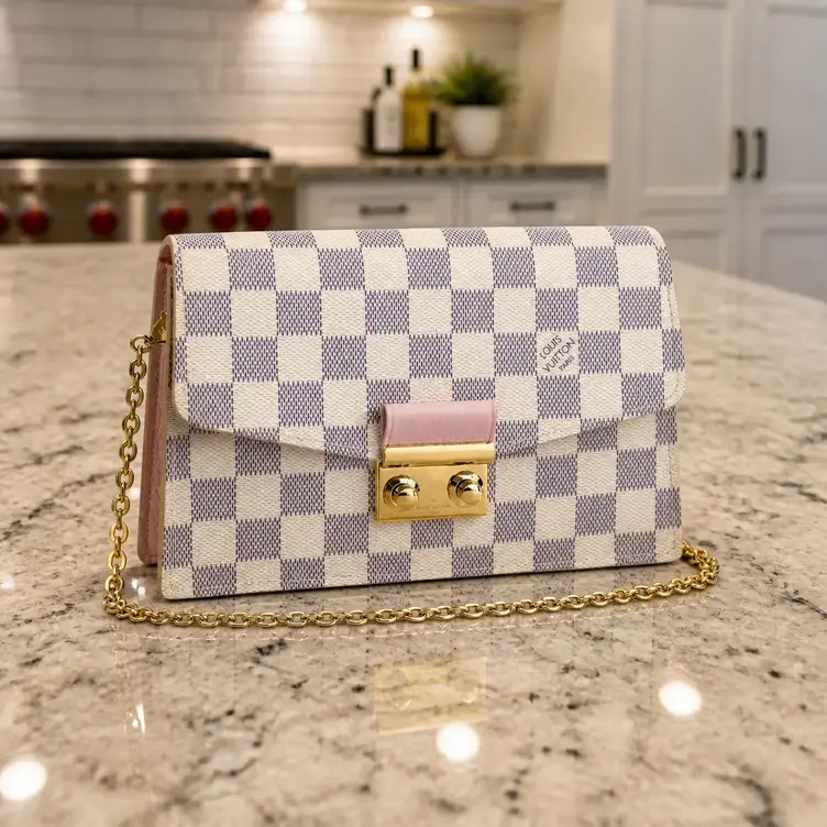Damier Azur Croisette Chain Wallet-Rose N60357 photo review