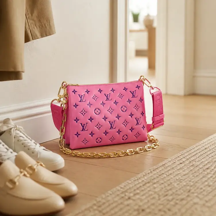 Embossed Lambskin Coussin PM Pink/Purple M58628 photo review