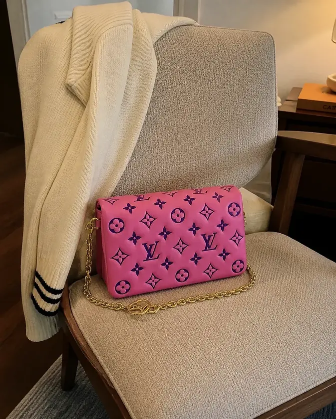 Embossed Lambskin Pochette Coussin-Pink/Purple M80745 photo review