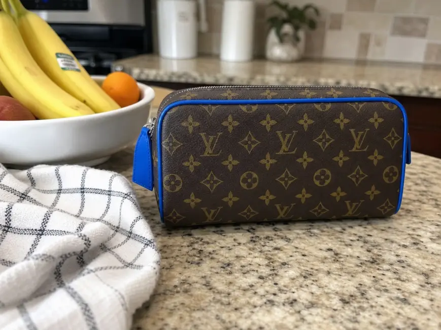 Monogram Macassar canvas Dopp Kit Toiletry Blue M46763 photo review