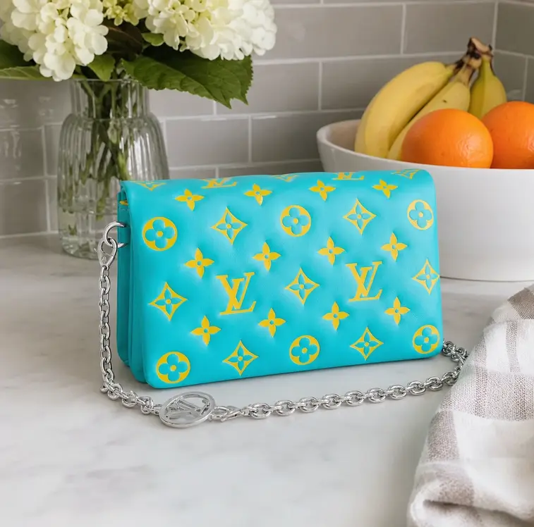 Embossed Lambskin Pochette Coussin-Mint Green/Yellow M80744 photo review