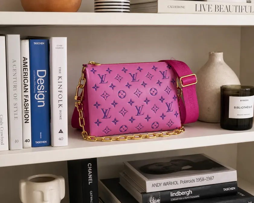 Embossed Lambskin Coussin PM Pink/Purple M58628 photo review