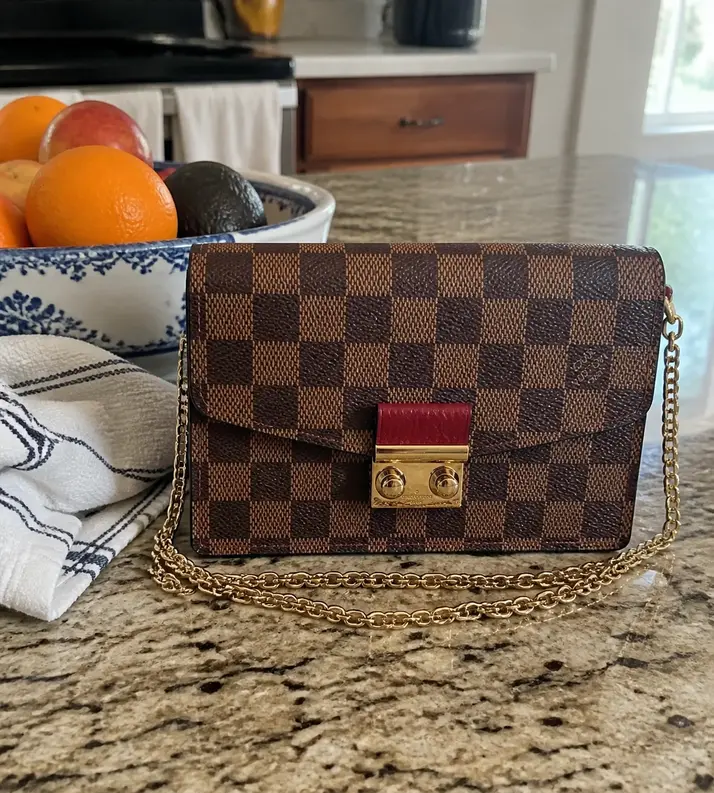 Damier Ebene Croisette Chain Wallet-Red N60288 photo review