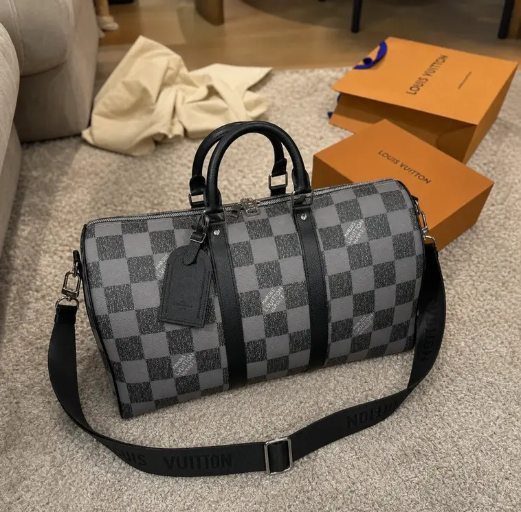 Damier Checkerboard Keepall Bandouliere 45 Bag-Black N80404-Black photo review