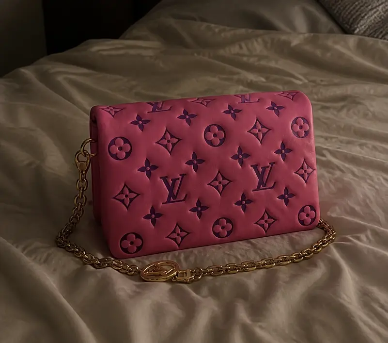 Embossed Lambskin Pochette Coussin-Pink/Purple M80745 photo review