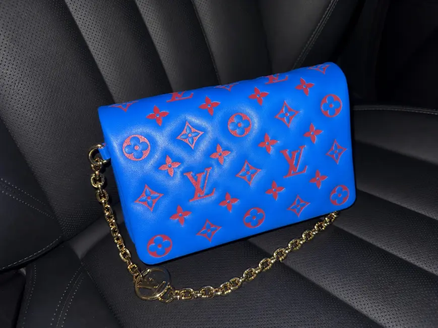 Embossed Lambskin Pochette Coussin-Blue/Red M80743 photo review