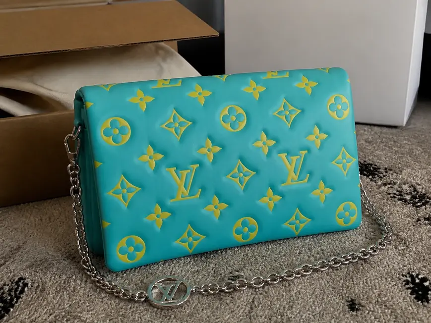 Embossed Lambskin Pochette Coussin-Mint Green/Yellow M80744 photo review