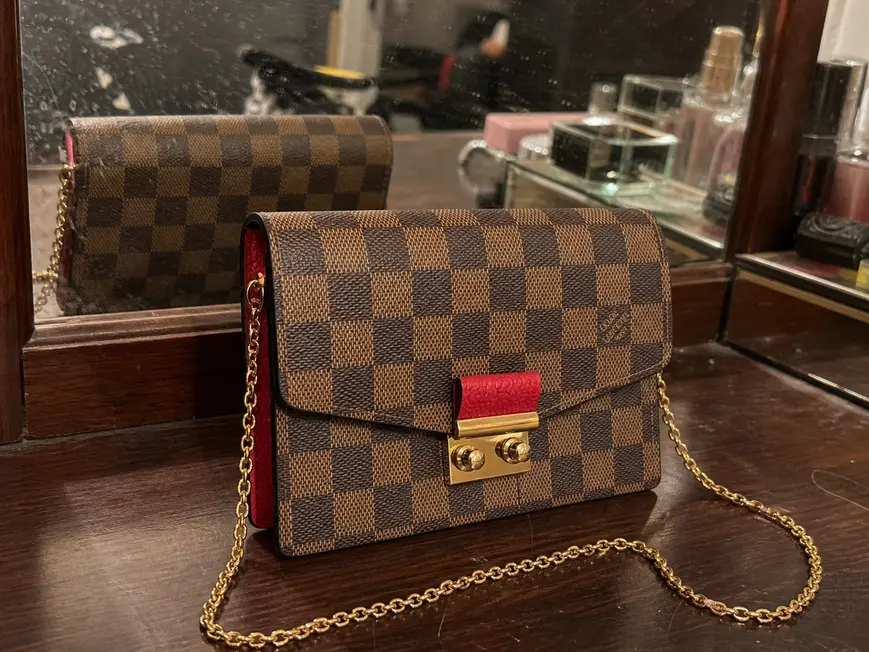 Damier Ebene Croisette Chain Wallet-Red N60288 photo review