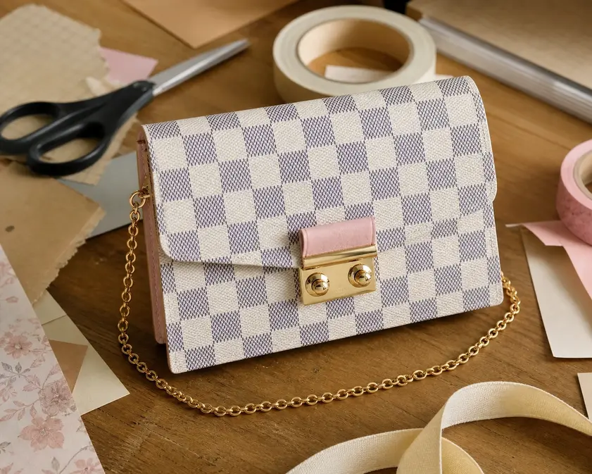 Damier Azur Croisette Chain Wallet-Rose N60357 photo review