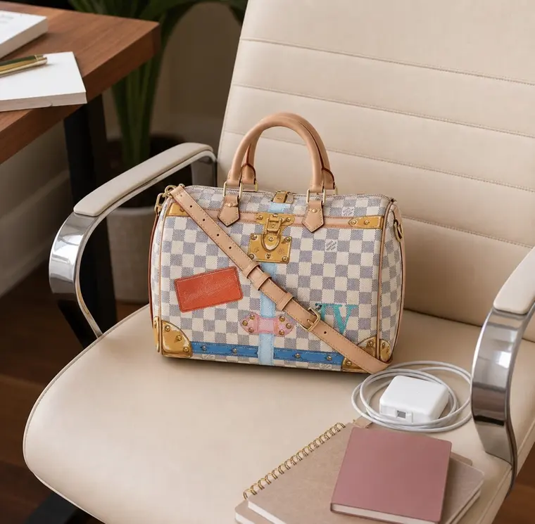 2018 Premium Monogram Damier Azur Speedy 30 N41063 photo review